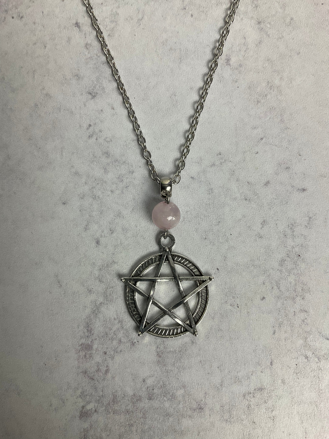 Pentagram with Rose Quartz bead pendant